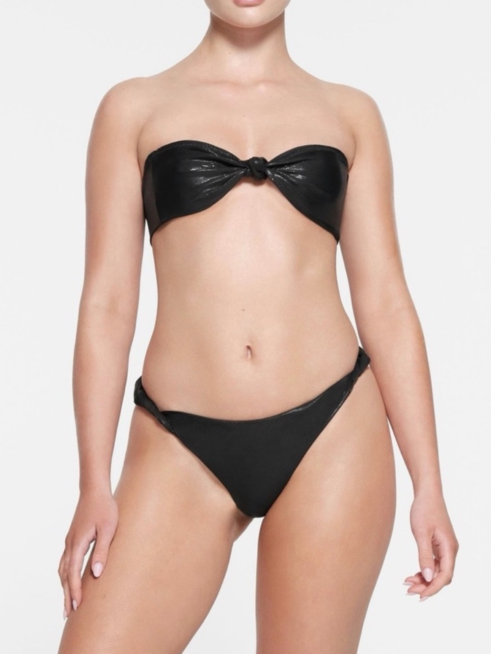 SKIMS Liquid Shine Swim Knotted Bandeau Bikini Top and Cheeky Bikini Tanga set